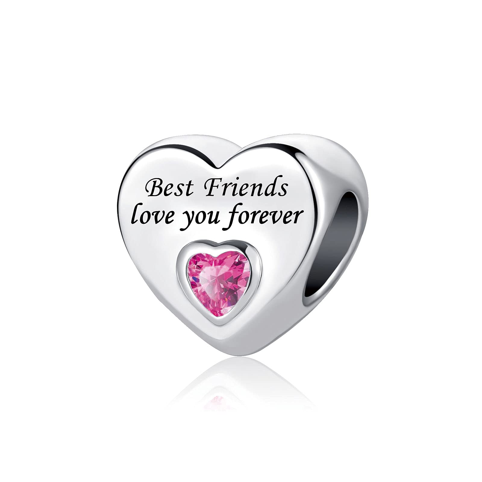 SBI Jewelry Pink Crystal Heart Best Friend Charm for Bracelets Friendship BFF Bead Pendant Gift for Birthday Christmas