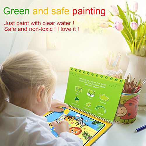 Jenilily Magic Water Drawing Book Coloring Book Doodle with Magic Pen Painting Board for Children Education Drawing Toy (F Cartoon Animal)