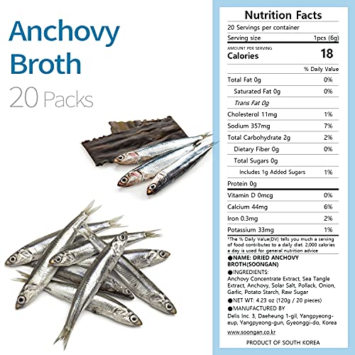 SOONGAN Anchovy Broth Cube (20 Packs) Low Sodium, Gluten Free, NonGMO, NoMSG, Instant