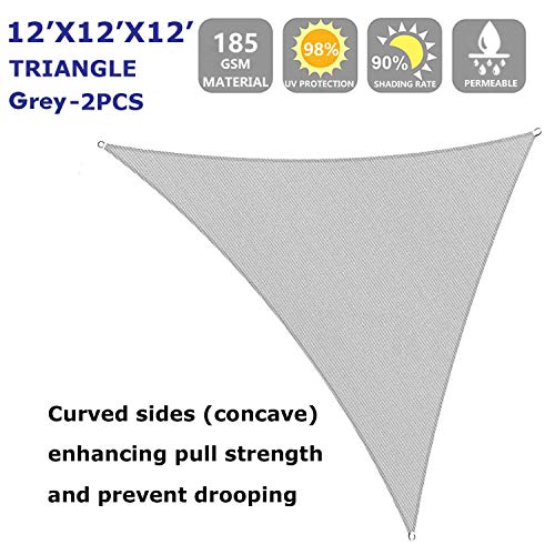 Shade&Beyond 2 Pcs 12'x12'x12' Sun Shade Sail Triangle UV Block for