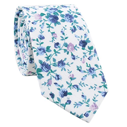 TAGERWILEN Men's Skinny Tie Floral Print Cotton Necktie, Groom,Groomsmen,Dances (613)