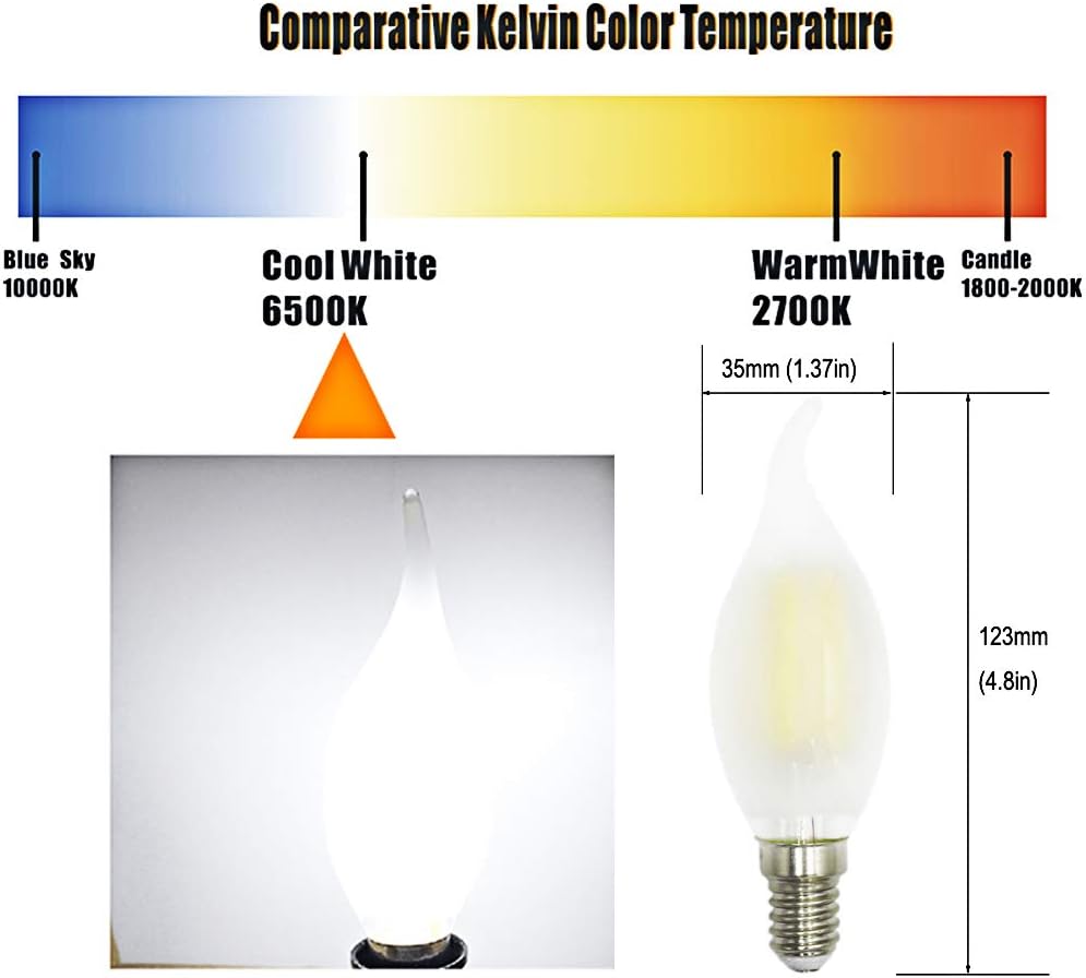 ZFQ E14 LED Filament Bulbs, 4W LED Candelabra Light Bulbs for Chandelier Equivalent to 40 Watt Halogen, Frosted Glass - Image 3