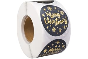 PIMOYS 500 Pieces Merry Christmas Stickers Labels Roll, Round Christmas Tags Envelope Adhesive Xmas Decorative Envelope Seals Stickers for Stocking Stuffers