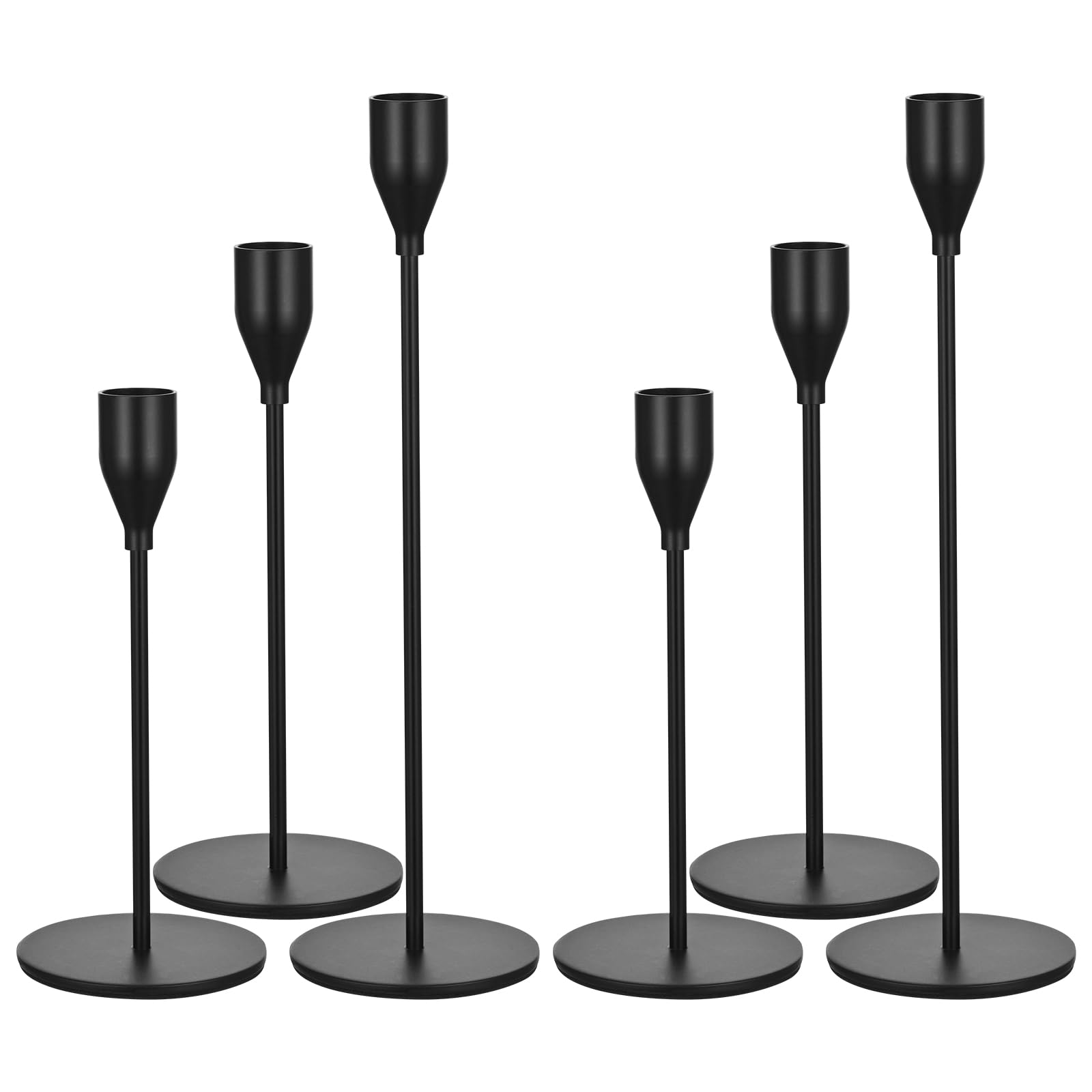 Set of 6 Black Candlestick Holders,Candle Holder for Taper Candle Fits 3/4 inch Thick Candle&Led Candles,Retro Metal Candlesticks for Candlelight Dinner Wedding Party Banquet Decoration