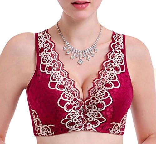 Smallwin Womens Comfy Push Up Straps Cleavage No Underwire Lace Bras Claret US 34C