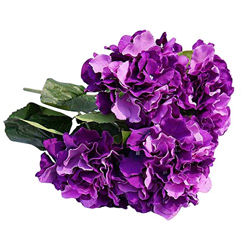 AMTION Artificial Silk Fake 5 Heads Flower Bunch Bouquet Home Hotel Wedding Party Garden Floral Decor Hydrangea Purple