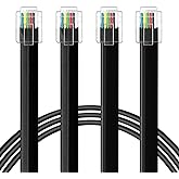 NECABLES 2Pack RJ12 Cable 6ft Phone Cord RJ12 6P6C Male to Male Straight Wired for Both Data and Voice Use Black - 6 Feet