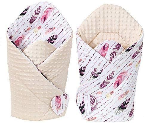 Sevira Kids - Sleeping Bag d'emmaillotage - Nid Angel Birth Minky Reversible - Different Colour - Feathers Beige, from birth-3/a Months Approx(80x80)