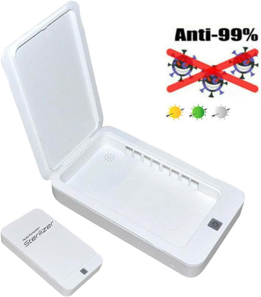 UV Light Box Machine, Portable Multi Function Disinfector Phone Cleaner Box with USB Charging Port and Ultraviolet Light Disinfection for Cell Phone, Keys, Jewelry (White)