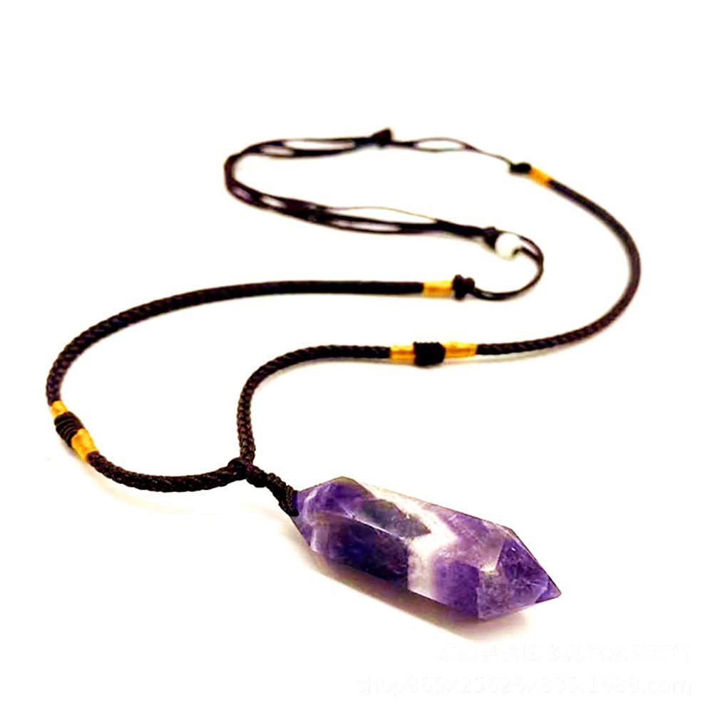 Natural Amethyst Healing Crystal Pendants, Double Pointed Gemstone Pendant Necklace Chakras Jewelry for Men & Women