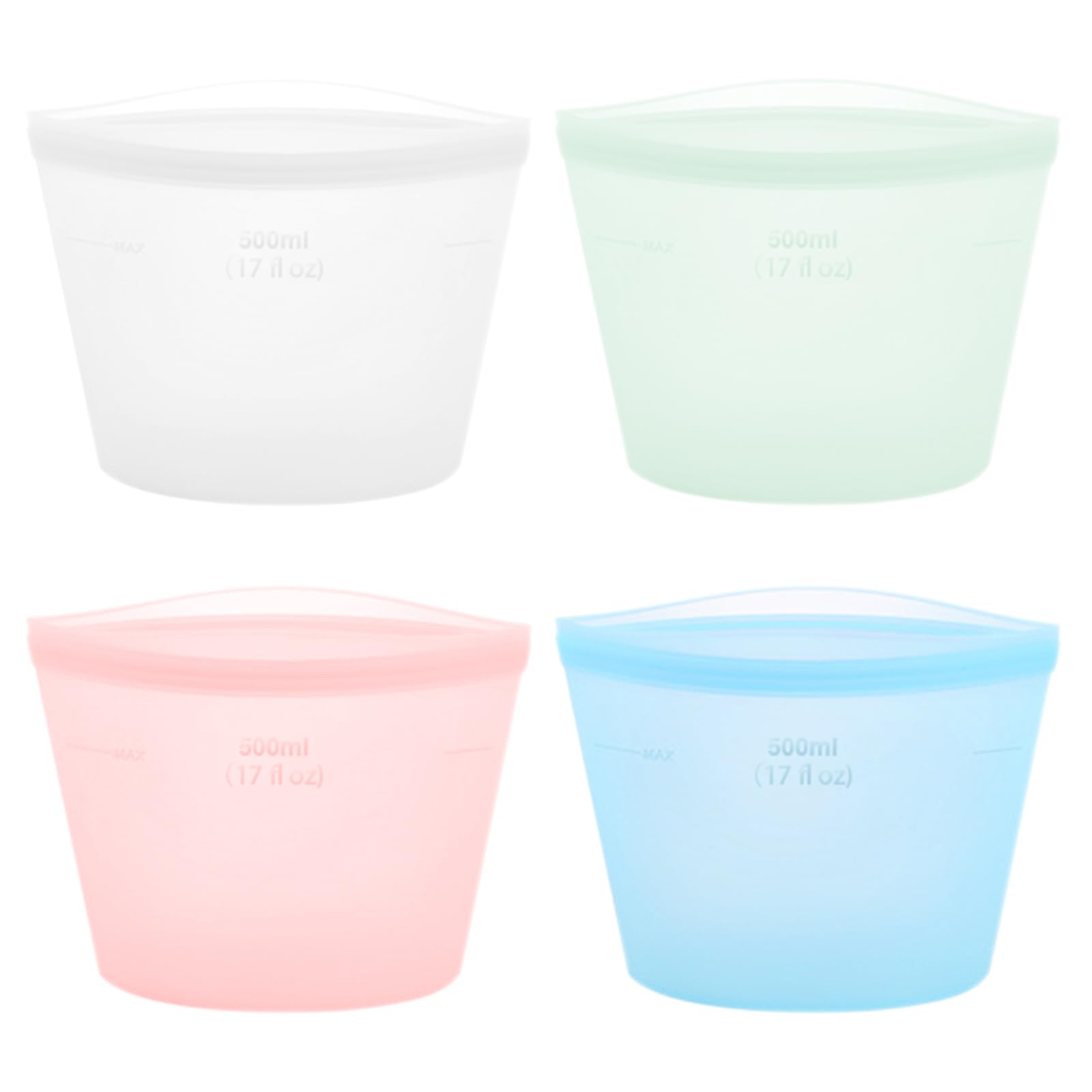 Photo 1 of 4-Pack Reusable Silicone Food Storage Bags, Stand-Up Pinch-Seal Design, BPA-Free, Microwave & Dishwasher Safe, Mixed Colors (17 oz)