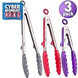 Silicone Kitchen Tongs Cooking Set - 3 Non-scratch Tongs - For All Your BBQ Grill And Serving Needs - Made From Long Lasting Stainless Steel With Silicone Tips - Non-slip Handles And Built-In Rests