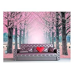 Large Wall Mural - Lane of Pink Fallen Leaves with Trees by Each Side | Self-Adhesive Vinyl Wallpaper/Removable Modern Wall Decor - 66x96 inches