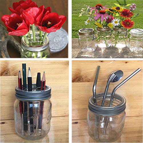 NM 2 Pack Mason Jar Soap Lotion Dispenser Lids & 2 Pack Mason Jar Flower Frog Insert Grid Lids for Regular Mouth Mason,Ball,Canning Jars - Thumbnail 7