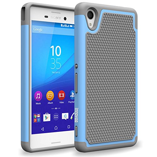 Sony Xperia M4 Aqua Case, INNOVAA Smart Grid Defender Armor Case W/ Free Screen Protector & Touch Screen Stylus Pen - Grey/Light Blue