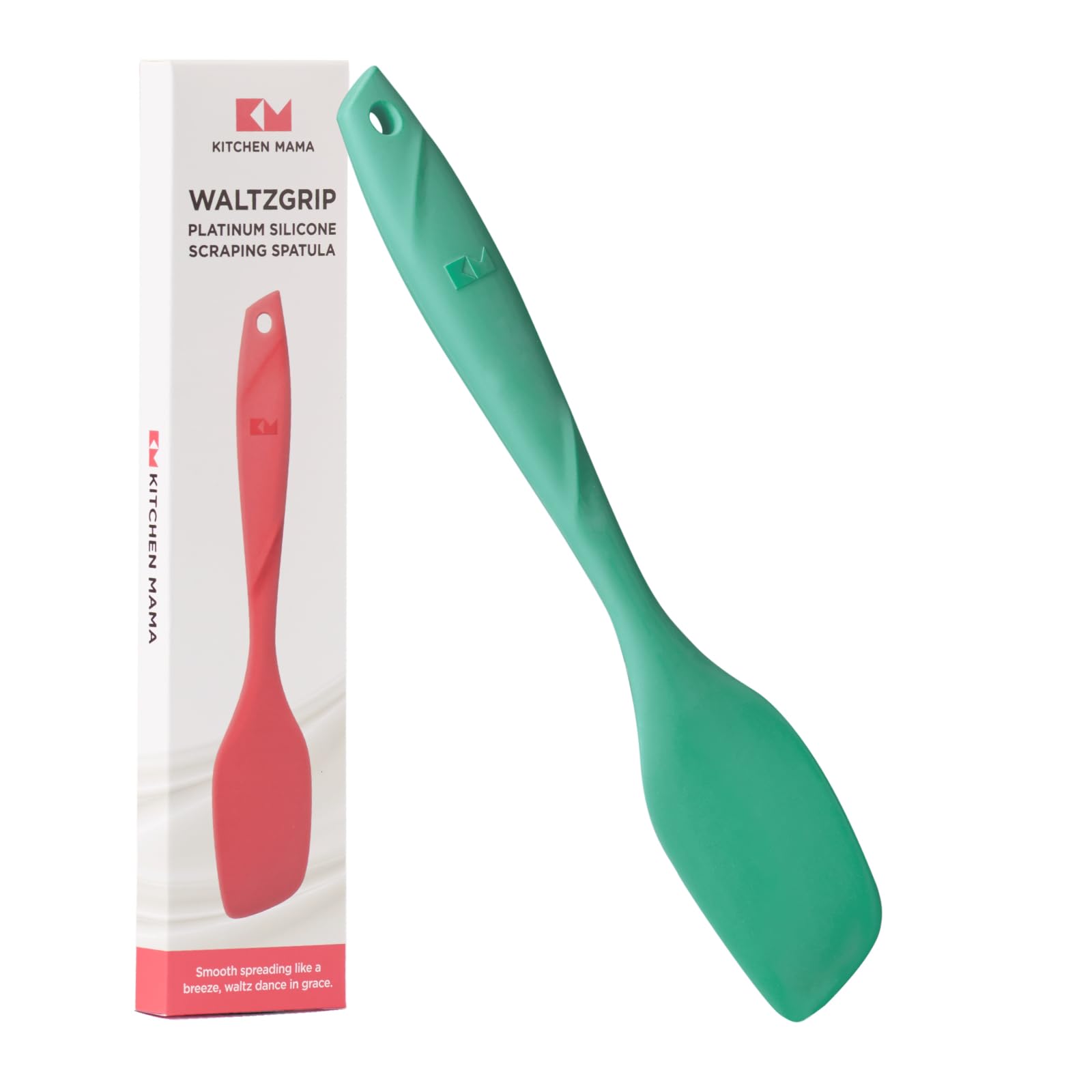 Kitchen Mama WaltzGrip Platinum Silicone Scraping Spatula: Heat-Resistant, Dishwasher Safe, Ergonomic Grip, Sturdy - Perfect for Mixing, Scraping, Baking, and Spreading, Nonstick Cookware (Teal)