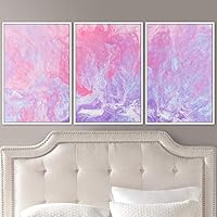 3 Piece Framed Canvas Wall Art Pink Pastel Liquid Canvas Prints Home Artwork Decoration for Living Room,Bedroom - 16