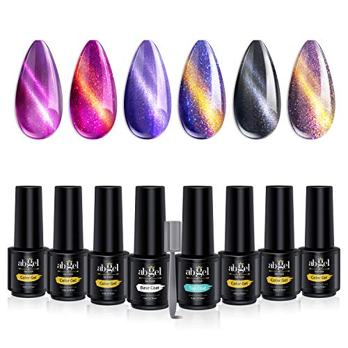 ab gel 3D Cat Eye Gel Nail Polish Set - 6 Color Gel with No Wipe Base and Top Coat with Free Magnet Stick