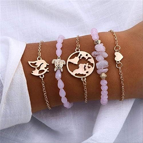ruofengpuzi 15 Design Bohemian Geometric Stone Bracelet Set Female Retro Rope Taseel Sequins Moon Map Elephant Heart Leaf Female Jewelry