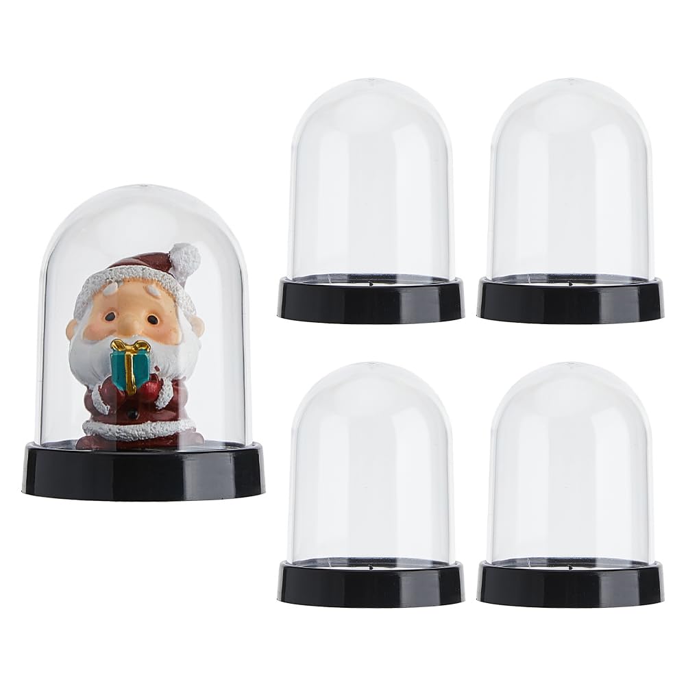 SUPERFINDINGS 4 PCS Plastic Dome Cloche Display Case 2.4x2.12Inch Plastic Cloche Bell Jar Display Dome with Black Base Arch Glass Dome Cover for Flower Collectables Decorations Crafts Statue