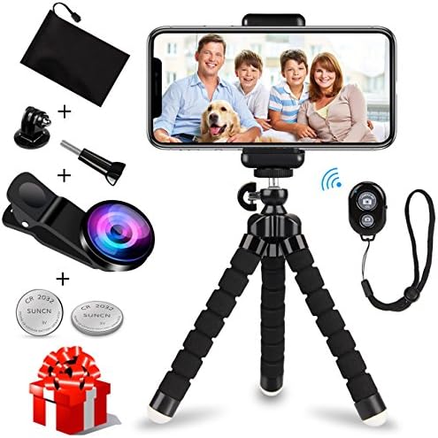 iPhone Tripod, WEIO【2018 Upgraded】Phone Tripod Portable Adjustable Tripod for iPhone Flexible Tripod Bluetooth Remote Shutter with Wide Angle Lens iPhone Lens batteries for iPhone, Android, Gopro