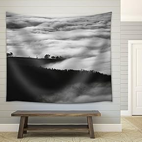 Mountains and Fog in Black and White - Fabric Wall Tapestry Home Decor - 51x60 inches