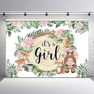 Avezano 7x5ft Girl Woodland Baby Shower Backdrop It’s A Girl Woodland Animals Baby Shower Background Vinyl Safari Floral…