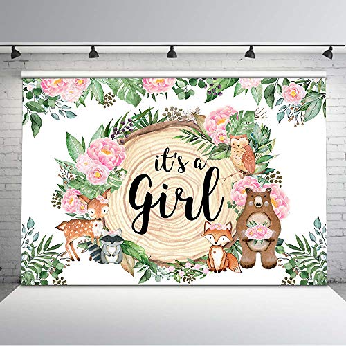 Avezano 7x5ft Girl Woodland Baby Shower Backdrop It’s A Girl Woodland Animals Baby Shower Background Vinyl Safari Floral…