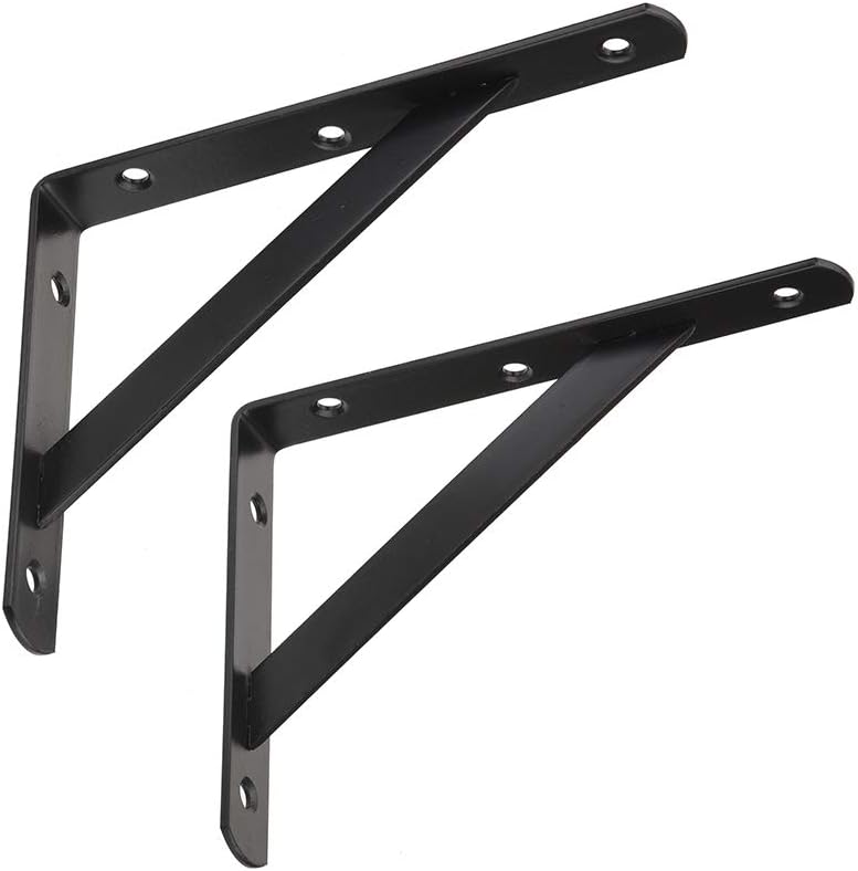Dewell 2 Pcs 10inch Tripod Triangle Shelf Brackets, Wall Mounted Shelf Supports Black,BT250: Home Improvement