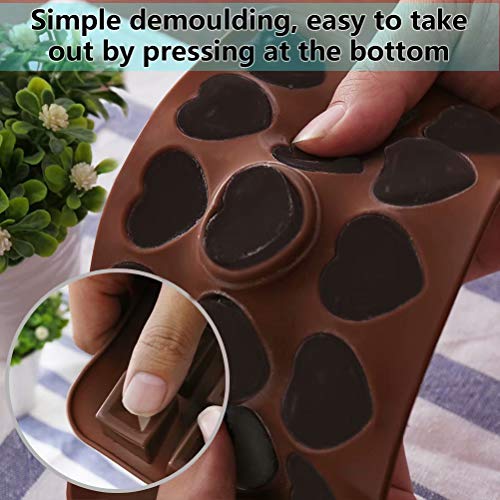 77L Candy Molds, Set of 2 [15 Cavity Heart Shape Mold], Silicone Chocolate Molds for Home Baking - Reusable DIY Baking Molds for Candy, Chocolate, Jelly or More (Brown) - Thumbnail 2