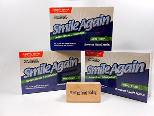 Smile Again Denture & Retainer Cleaner - Cleans and Disinfects! 3-Pack with FREE Vantage Point Trading Brush!