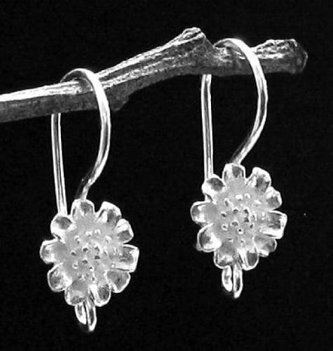 2 pcs .925 Sterling Silver Sun Flower French Hook Earwires Dangle Earring Connector Findings/Brgiht