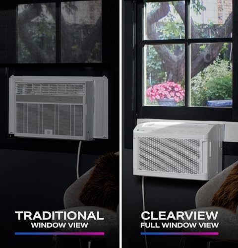 GE Profile ClearView Window Air Conditioner Unit, 6,100 BTU, U-Shaped Adjustable Depth, Cooling up to 250 sq ft., Ultra Quiet, SMART Home Capable, Includes Remote, White