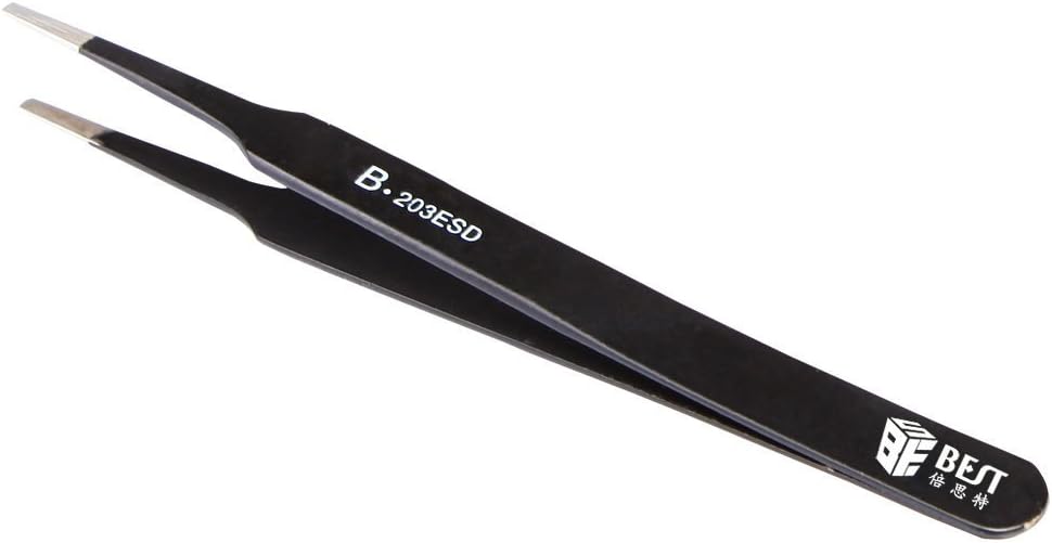 BES Precision Anti-static ESD Stainless Steel Tweezers with Flat Round Tip BST-203 ESD