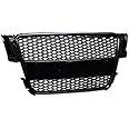 R&L Racing Front Grill Compatible with 08-10 A5 8T | Black R Sport Honeycomb Mesh Bumper Grille with Emblem Base ABS