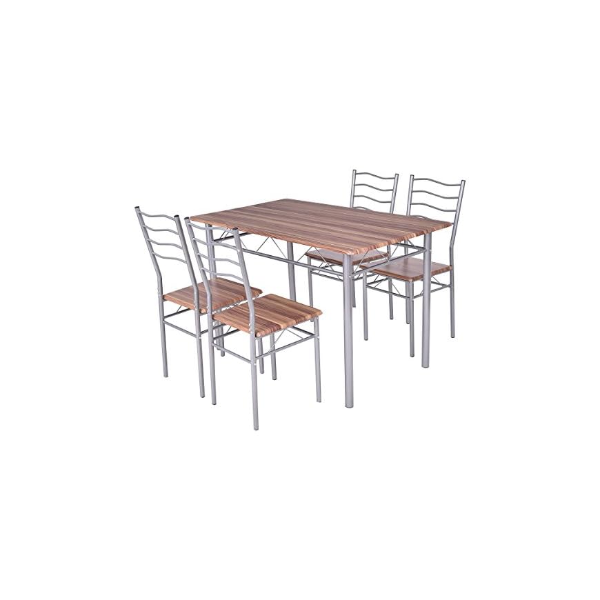 Tangkula 5 Pcs Dining Table Set Home Kitchen Wood Metal Modern Furniture Dining Table and Chairs