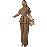 Women's 2 Piece Outfits Suit Set Round Neck Short Sleeve Top Long Pants Church Office Business Work Wear
