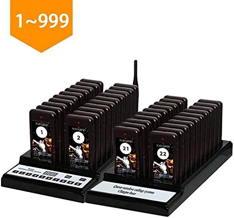 NATAMO 40 Call Coaster Pagers Wireless Paging System,Portable Rechargable Guest Waiting Pager Calling System for Restaurant,Clinic,Church,Cafe shop,with Keypad Call Buttons and Charging Dock