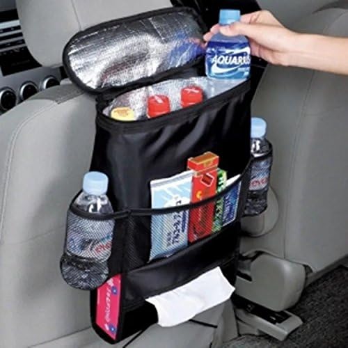 Car Seat Organizer/Auto Seat Back Organizer/Multi-Pocket Travel Storage Bag/Insulated Car Seat Back Drinks Holder Cooler / Storage Bag Cool Wrap Bottle Bag with Mesh Pockets(Heat-Preservation) Black