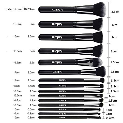 Makeup Brushes Set 15pcs, Luxury Black Cosmetic Brushes Premium Foundation Face Powder Kabuki Brushes With Portable Book Shape Case