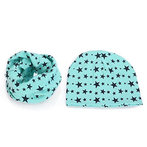 Bernie Gresham Five-Pointed Star Collar Hat Scarf Two-Piece Suit Autumn And Winter Childrens Warm Collar Sets Headgear Lake blue Pentagram suit