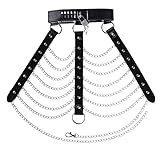 iiniim Women's Faux Leather Harness Punk Gothic Metal Chain Tassel Body Caged Lock (One Size, Black)