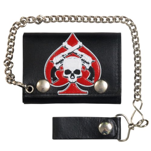 Hot Leathers (WLB1016 BLACK, 4") Skull and Pistols Wallet