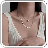 Andelaisi Boho Snake Chain Necklace Layered Herringbone Necklace Vintage Metal Ball Choker Polished Ball Bead Chain Collar for Women