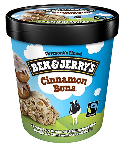 Ben & Jerry's - Vermont's Finest Ice Cream, Non-GMO - Fairtrade - Cage-Free Eggs - Caring Dairy - Responsibly Sourced Packaging, Cinnamon Buns, Pint (4 Count)