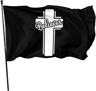AmyNovelty Seasonal Garden Flags, Bandera Cruzada Blanca del Creyente