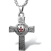 bahamut Knights Templar Cross Pendant Necklace for Men Stainless Steel Vintage Crusader Holy Knight Jewelry with 25 inches Chain Link