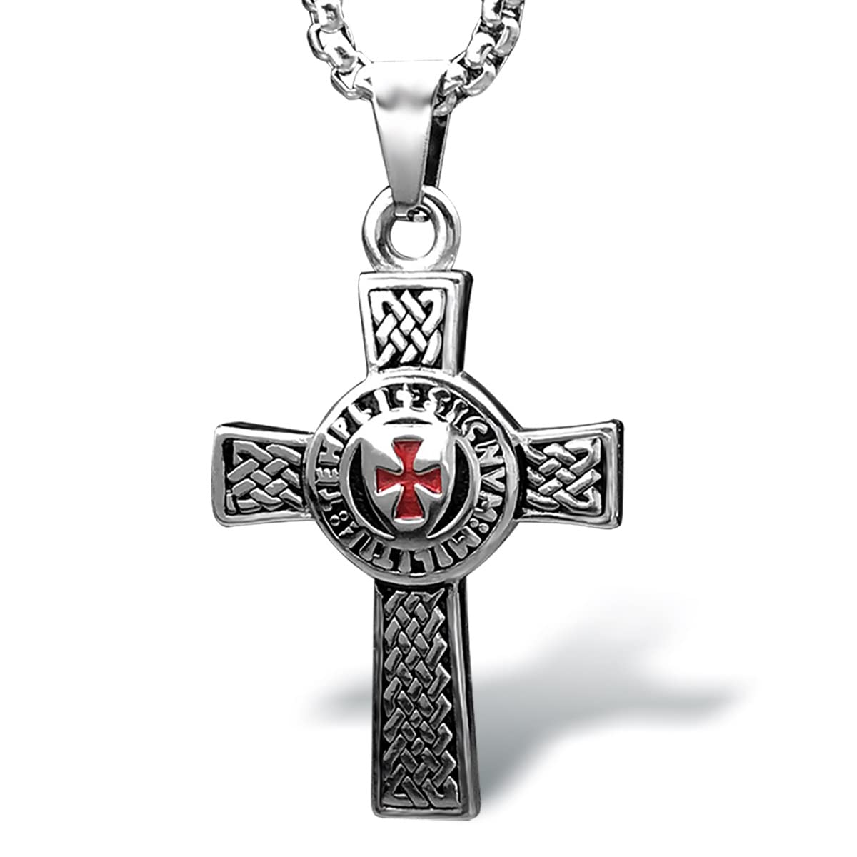 bahamut Knights Templar Cross Pendant Necklace for Men Boys Stainless Steel Vintage Crusader Holy Knight Jewelry with 25 inches Chain (Silver Knight Cross)