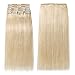 S-noilite Blonde Double Weft Clip in Human Hair Extensions 22inch 160g 8pcs 18 Clips Full Head Thick Soft Straight Clip on Extensions Real Hair Platinum Blonde #60