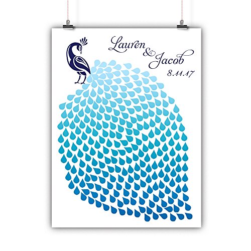 Peacock Wedding Guest Book Alternative Peacock Customized Poster, Print, Framed or Canvas, 100-250 Signatures